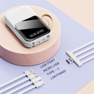 LED Torch Light Power Bank with Built-in 4 Cables - 10000mAh 11