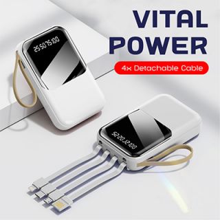 LED Torch Light Power Bank with Built-in 4 Cables - 10000mAh 13
