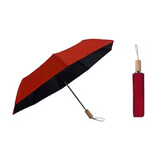 21'' 3 Fold Black Coated Umbrella with Wooden Handle 03