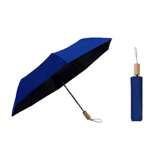 21'' 3 Fold Black Coated Umbrella with Wooden Handle 04