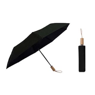 21'' 3 Fold Black Coated Umbrella with Wooden Handle 05