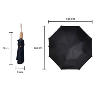 21'' 3 Fold Black Coated Umbrella with Wooden Handle 07