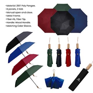 21'' 3 Fold Umbrella with Wooden Handle 13