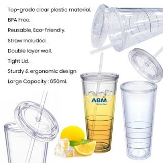 Acrylic Double Layer Tumbler with Straw - 650ml 09
