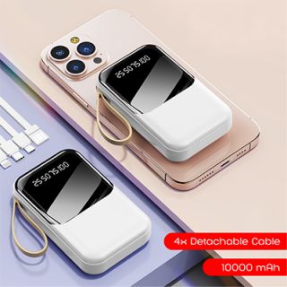 LED Torch Light Power Bank with Built-in 4 Cables - 10000mAh 12