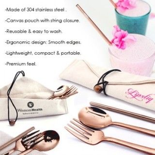 3-in-1 Rose Gold Cutlery and Straw Canvas Set 07