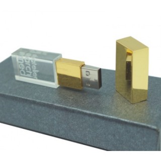Gold Cap Crystal USB Memory Drive with LED Light - 4GB 03