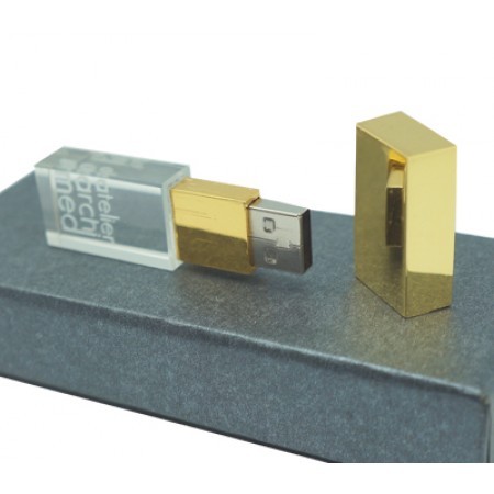 Gold Cap Crystal USB Memory Drive with LED Light - 4GB 04