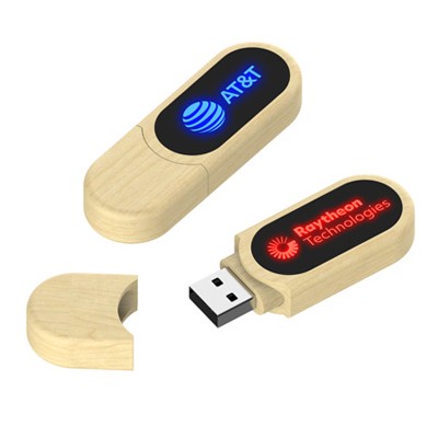 Rounded Wooden Light Up USB Flash Drive - 8GB 01
