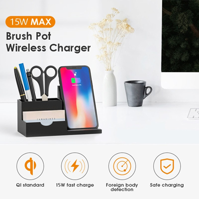 Wireless Charging Pen Holder With Mobile Stand - 15W Charger 05