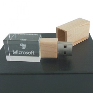 Wooden Crystal USB Memory Drive with LED Light USB - 4GB