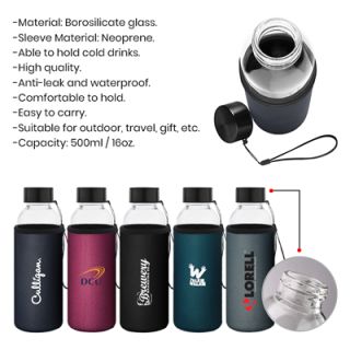 ARCANE Glass Bottle with Neoprene Pouch - 500ml 11
