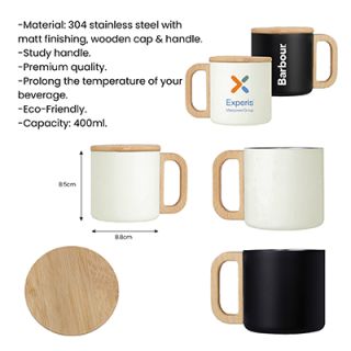 ASHLEY Wooden Handle Stainless Steel Mug - 400ml 09