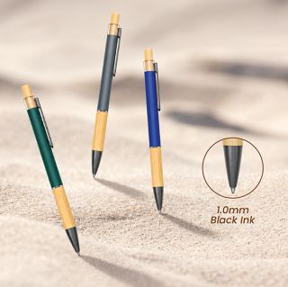 BAMBOO Grip Press Action Aluminum Ball Pen 05