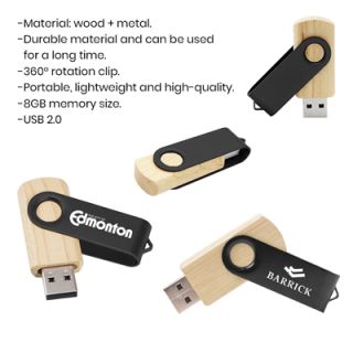 Metal Swivel Black Wooden USB Flash Drive - 8GB 08
