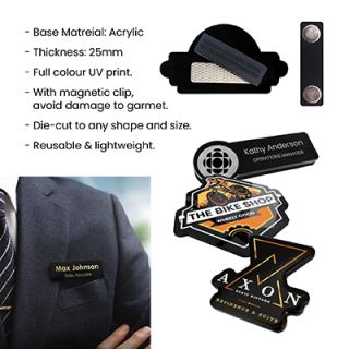 Black Acrylic Name Tag with Magnetic Back 10