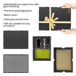 Black Gift Box 2 Compartment with Shredded Paper - M Size 08