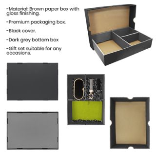 Black Gift Box 3 Compartment with Shredded Paper - M Size 09