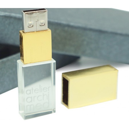 Gold Cap Crystal USB Memory Drive with LED Light - 4GB 01