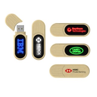 Rounded Wooden Light Up USB Flash Drive - 8GB