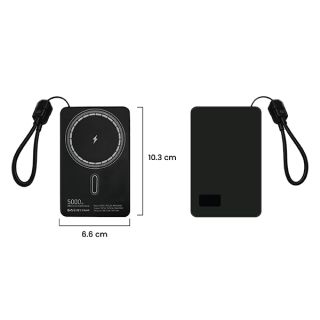 CABLE Magnetic 15W Wireless LED Power Bank and Type C Strap - 5000mAh 10