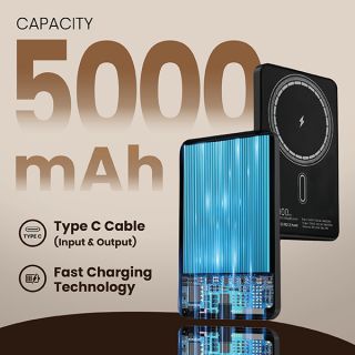CABLE Magnetic 15W Wireless LED Power Bank and Type C Strap - 5000mAh 05