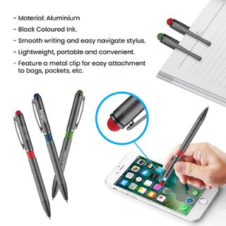 Color Tone Press Action Metal Ball Pen with Stylus 08