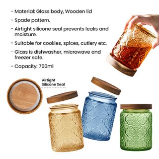 COLOUR Wooden Lid Glass Canister - 700ml 08