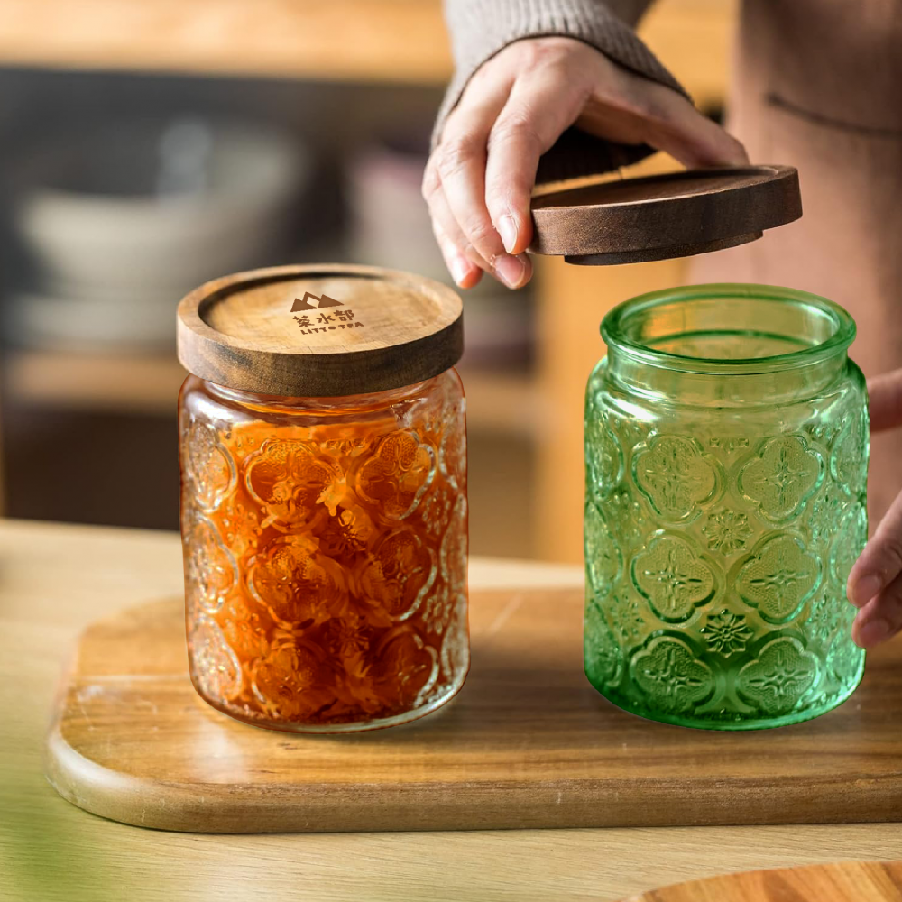 COLOUR Wooden Lid Glass Canister - 700ml 03
