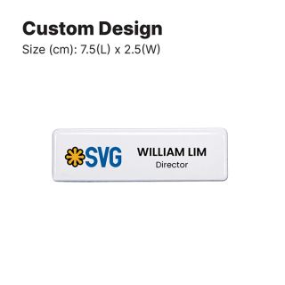 Size guide for the epoxy coated acrylic name tag, 7.5 by 2.5cm with a logo, name and job title