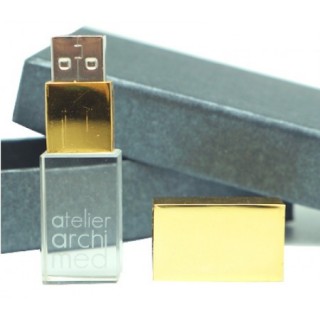Gold Cap Crystal USB Memory Drive with LED Light - 4GB