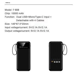 FAST Charging with 4 Detachable Cable Portable Power Bank - 10000mAh 12