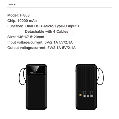 FAST Charging with 4 Detachable Cable Portable Power Bank - 10000mAh 13