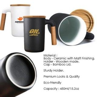 DESIGNER Ceramic Mug with Wooden Handle - 450ml 11