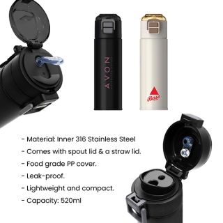 DUCK Dual Lid 316 S.Steel Bottle with Straw - 520ml 08