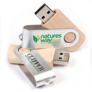 Metal Swivel Wooden USB Flash Drive - 4GB