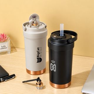 GOLD Dual Lid 316 S.Steel Bottle with Straw Handle - 500ml