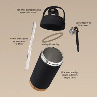GOLD Dual Lid 316 S.Steel Bottle with Straw Handle - 500ml 03