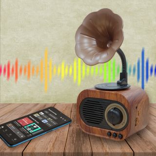 Gramophone Vintage Bluetooth Speaker with FM Radio - 1200mAh