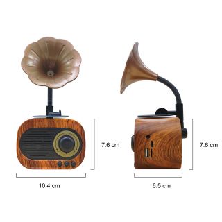Gramophone Vintage Bluetooth Speaker with FM Radio - 1200mAh 10