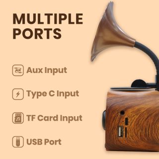 Gramophone Vintage Bluetooth Speaker with FM Radio - 1200mAh 05