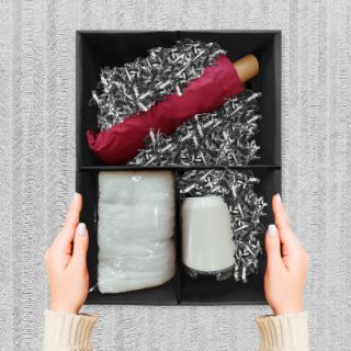 Grey Gift Box 3 Compartment with Shredded Paper - L Size