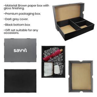 Grey Gift Box 3 Compartment with Shredded Paper - L Size 09