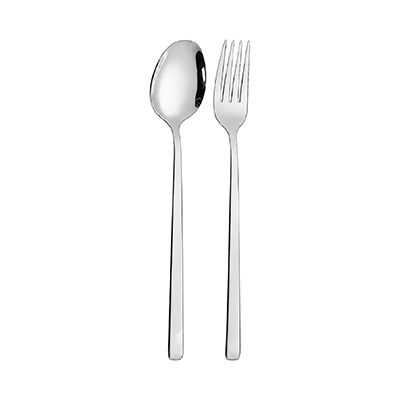 Stainless steel spoon and fork with slim polished handles