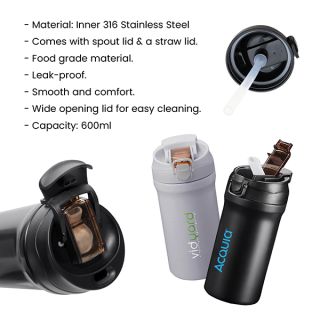 LINK Dual Lid 316 S.Steel Bottle with Straw - 600ml 08