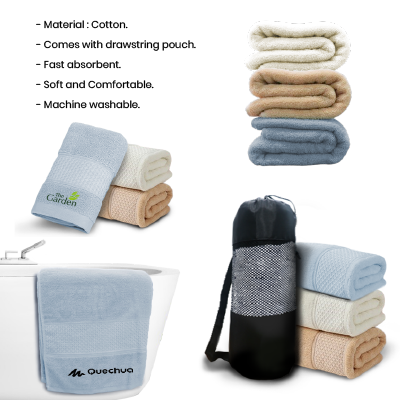 LUFY Full Cotton Bath Towel with Drawstring Pouch (1400x700) - 380g 11