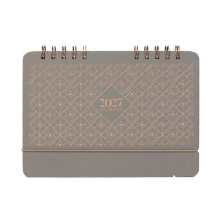 Grey desk calendar with a tonal diamond lattice cover and a slim base panel.