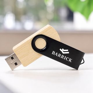 Metal Swivel Black Wooden USB Flash Drive - 8GB