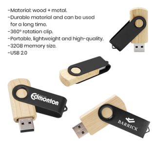 Metal Swivel Black Wooden USB Flash Drive - 32GB 08