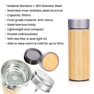 Mini Bamboo Premium Stainless Steel Thermos - 350ml 10